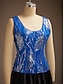 voordelige Blousepakken voor dames-Dames Blouse Geklede topjes Avondtops Pailletten Veer Elegant 3/4 mouw Mandarijn Kraag Normale tops Avond Feest Formele kleding Cocktail kledij Marine Blauw Lente Herfst Winter