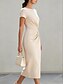 billiga Enkel klänning-Dam Blå Vit Svart Vår Midiklänning Sheath Dress party Semiformella klänningar Formell Normal Slät Båthals