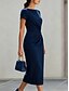 billiga Enkel klänning-Dam Blå Vit Svart Vår Midiklänning Sheath Dress party Semiformella klänningar Formell Normal Slät Båthals