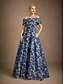 abordables Vestido Floral-Mujer Vestido maxi Vestido con hombros descubiertos Vestido sin tirantes Elegante Fiesta de Noche Jacquard Floral Sin Mangas Hombros Caídos Azul Piscina