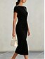 billiga Enkel klänning-Dam Blå Vit Svart Vår Midiklänning Sheath Dress party Semiformella klänningar Formell Normal Slät Båthals