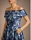 abordables Vestido Floral-Mujer Vestido maxi Vestido con hombros descubiertos Vestido sin tirantes Elegante Fiesta de Noche Jacquard Floral Sin Mangas Hombros Caídos Azul Piscina