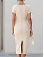 billiga Enkel klänning-Dam Blå Vit Svart Vår Midiklänning Sheath Dress party Semiformella klänningar Formell Normal Slät Båthals