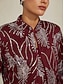 preiswerte Blusenanzüge für Damen-Damen Bluse Elegante Oberteile Pailletten Bestickt Feder Elegant Dreiviertelarm Mandarinkragen Normale Oberteile Abendgesellschaft Hochzeitsgast Burgunderrot Frühling Herbst Winter