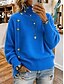 billige Solide farver-Dame Pullover trøje Elegant Årgang Mode Helfarve Rullekrave Strikket Langærmet Almindelige toppe Strikke Blå Hvid Efterår