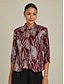 preiswerte Blusenanzüge für Damen-Damen Bluse Elegante Oberteile Pailletten Bestickt Feder Elegant Dreiviertelarm Mandarinkragen Normale Oberteile Abendgesellschaft Hochzeitsgast Burgunderrot Frühling Herbst Winter