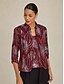 preiswerte Blusenanzüge für Damen-Damen Bluse Elegante Oberteile Pailletten Bestickt Feder Elegant Dreiviertelarm Mandarinkragen Normale Oberteile Abendgesellschaft Hochzeitsgast Burgunderrot Frühling Herbst Winter