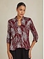 preiswerte Blusenanzüge für Damen-Damen Bluse Elegante Oberteile Pailletten Bestickt Feder Elegant Dreiviertelarm Mandarinkragen Normale Oberteile Abendgesellschaft Hochzeitsgast Burgunderrot Frühling Herbst Winter