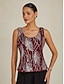 preiswerte Blusenanzüge für Damen-Damen Bluse Elegante Oberteile Pailletten Bestickt Feder Elegant Dreiviertelarm Mandarinkragen Normale Oberteile Abendgesellschaft Hochzeitsgast Burgunderrot Frühling Herbst Winter
