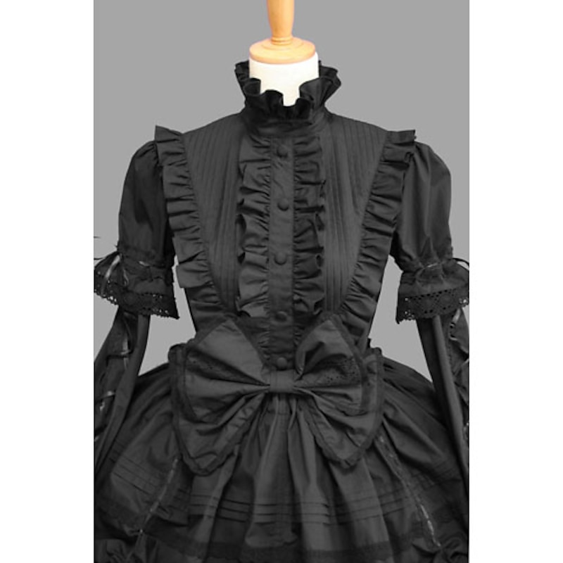 Princess Gothic Lolita Plus Size Punk Dress Women's Girls' Cotton Japanese Cosplay Costumes Plus Size Customized Black Ball Gown Solid Colored Puff Balloon Sleeve Long Sleeve Medium Length4