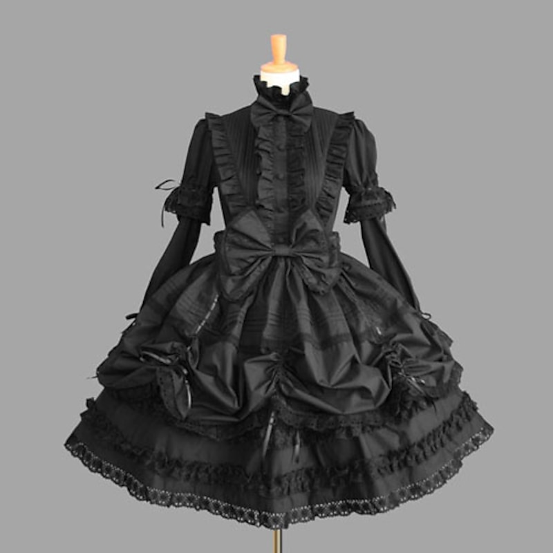Princess Gothic Lolita Plus Size Punk Dress Women's Girls' Cotton Japanese Cosplay Costumes Plus Size Customized Black Ball Gown Solid Colored Puff Balloon Sleeve Long Sleeve Medium Length3