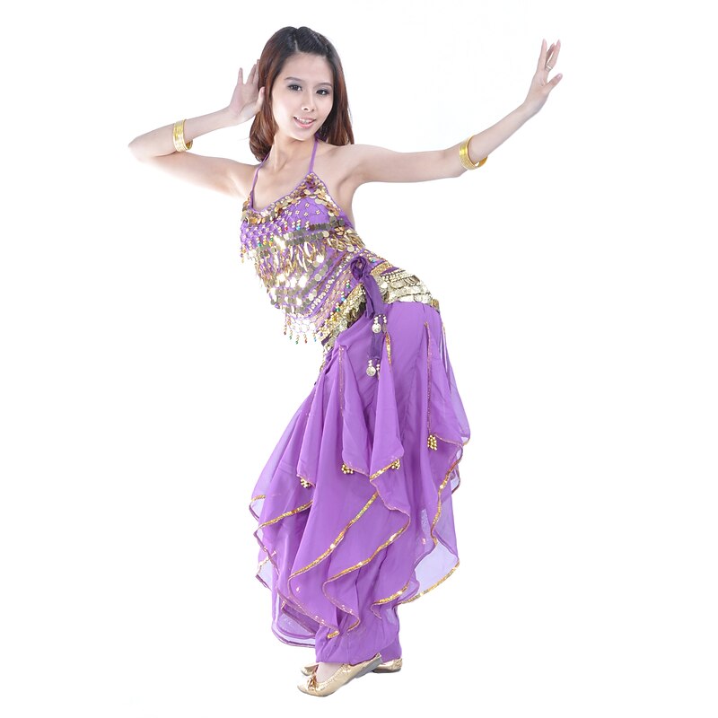 Belly Dance Outfit Belly Dance Coin Beading Women's Performance Sleeveless Natural Chiffon/Belly Dance Costume