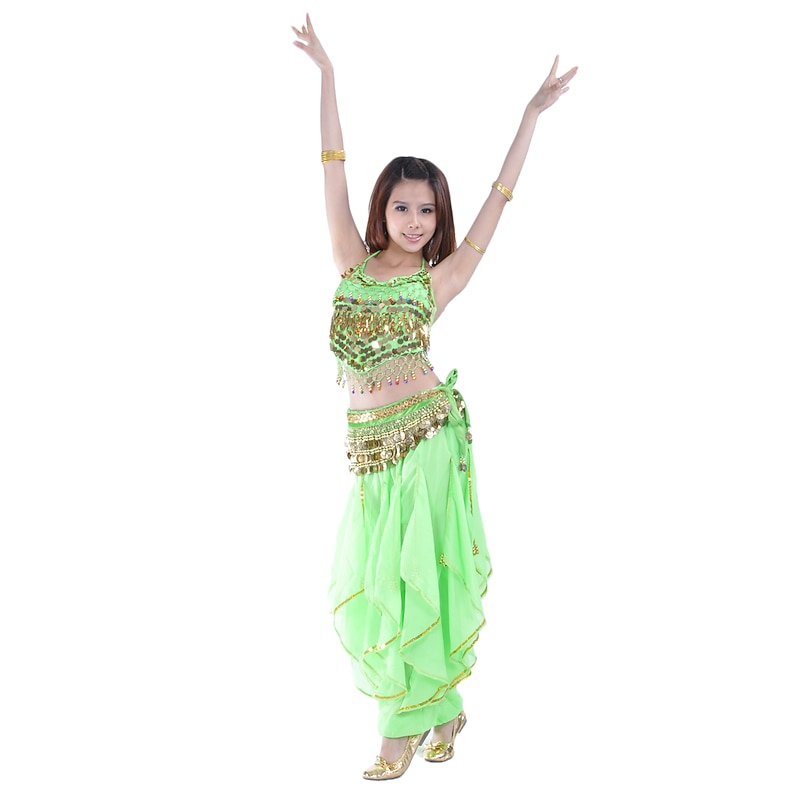 Belly Dance Outfit Belly Dance Coin Beading Women's Performance Sleeveless Natural Chiffon/Belly Dance Costume2
