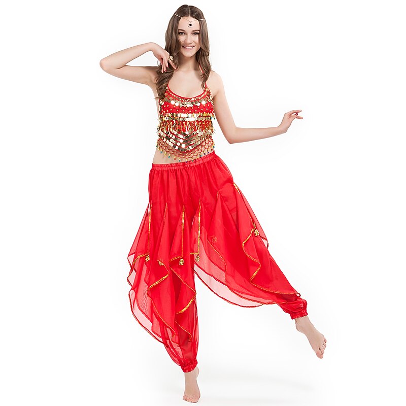 Belly Dance Outfit Belly Dance Coin Beading Women's Performance Sleeveless Natural Chiffon/Belly Dance Costume4