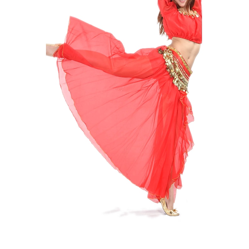 Belly Dance Skirt Split Front Women's Training Performance Dropped Chiffon (WITHOUT Hip Scarf)