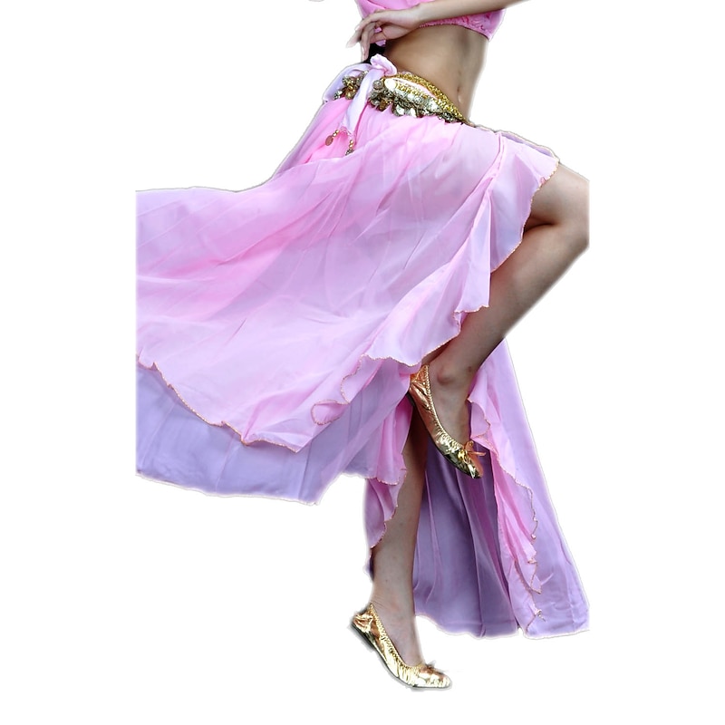 Belly Dance Skirt Split Front Women's Training Performance Dropped Chiffon (WITHOUT Hip Scarf)4