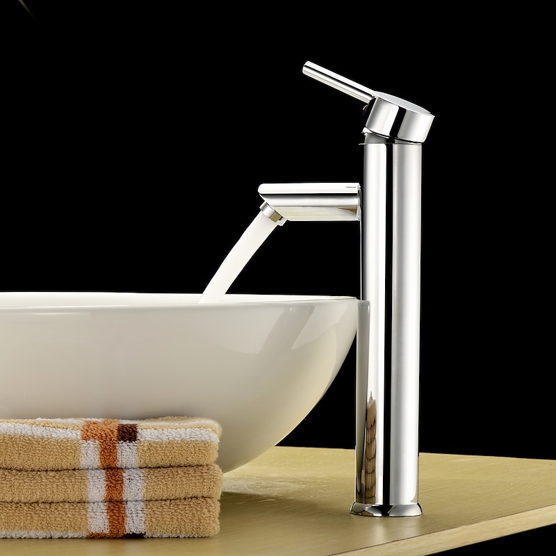 Bathroom Sink Faucet,Country Style Brass Chrome Vessel Single Handle One Hole Bath Taps with Hot and Cold Switch and Valve2