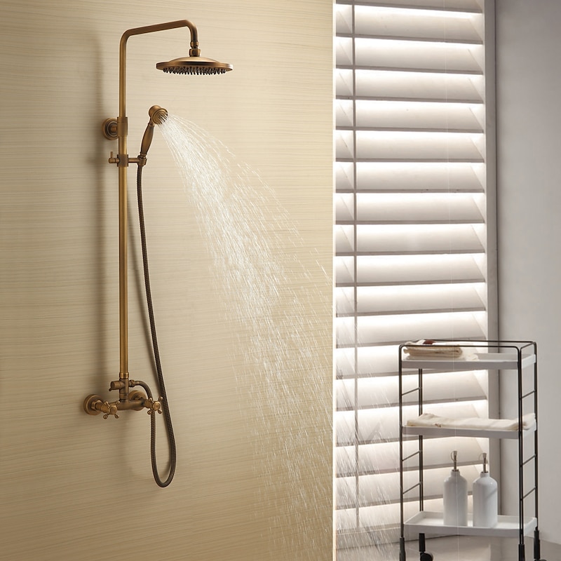 Shower Faucet,Shower System Set,Rainfall Shower System Ceramic Valve Two Handles Three Holes Bath Shower Mixer Taps with Hot and Cold Switch4