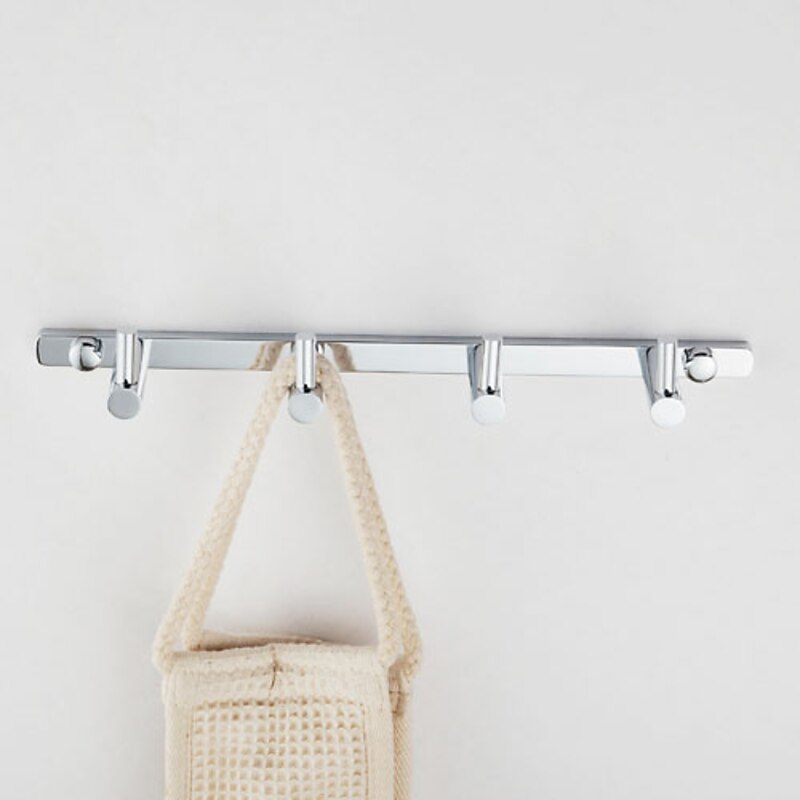 Brass Robe Hook Wall Mount Entryway Storage Rack for Jackets Coats Hats Scarves - 4 Hooks Contemporary Chrome2