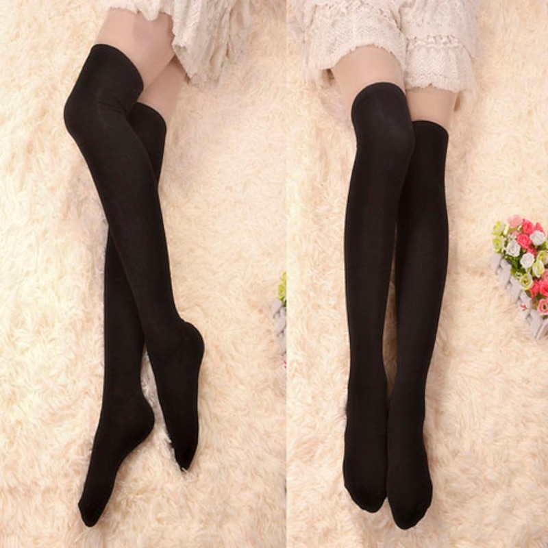 Women's Lolita Vacation Dress Socks / Long Stockings Black Solid Colored Cotton Lolita Accessories2
