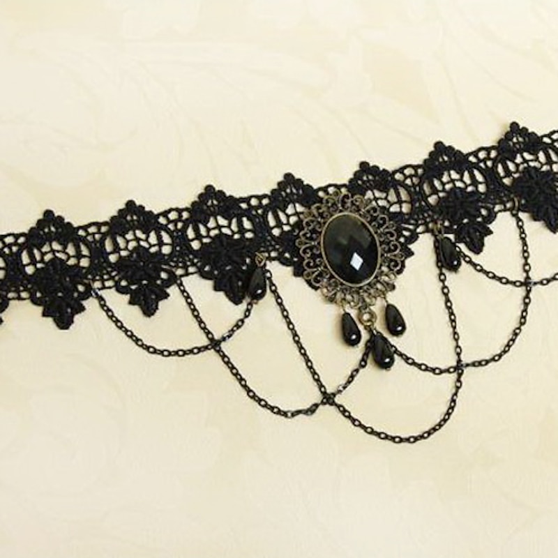 Choker Necklace Lace Tattoo Choker Punk Fashion Lolita Jewelry Vintage Gothic Style Lace Up Artificial Gemstones Lace Alloy Women's Girls' Costume Jewelry3