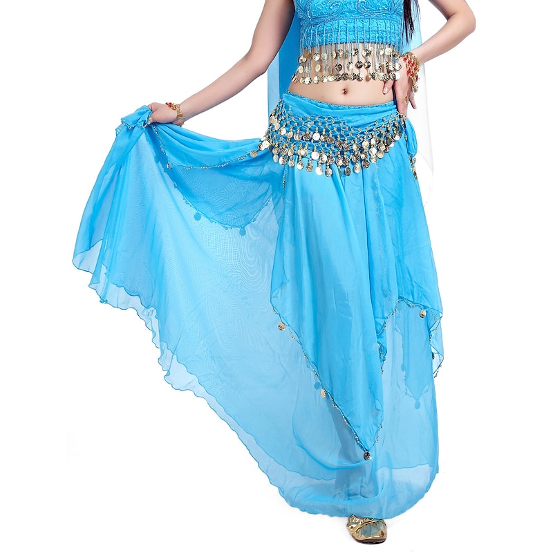 Belly Dance Skirt Coin Beading Draping Women's Training Natural Chiffon / Ballroom3