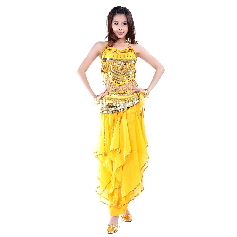Belly Dance Top Coin Beading Sequin Women's Performance Training Sleeveless Natural Chiffon4
