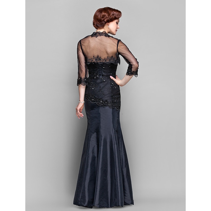 Black Shrugs Bolero Lace Tulle Wedding Party Evening Elegant Mother's Wrap With Beading For Formal Party Evening Event Spring & Summer dress to impress2