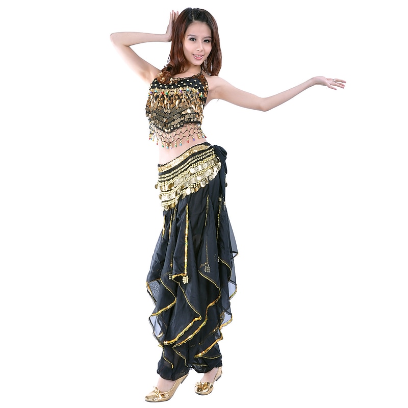 Belly Dance Top Coin Beading Sequin Women's Performance Training Sleeveless Natural Chiffon