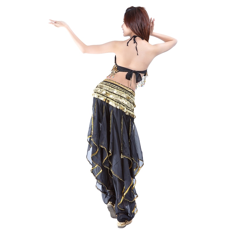 Belly Dance Top Coin Beading Sequin Women's Performance Training Sleeveless Natural Chiffon3