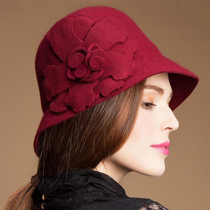 Wool Hats with Floral 1pc Special Occasion / Casual Headpiece4