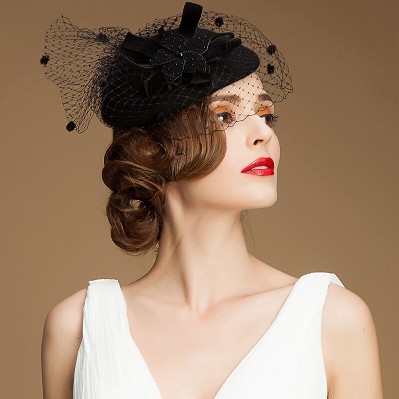 Vintage Style Elegant Wool Fascinators / Hats / Headpiece with Bowknot / Beading / Net 1PC Special Occasion / Kentucky Derby / Horse Race Headpiece2