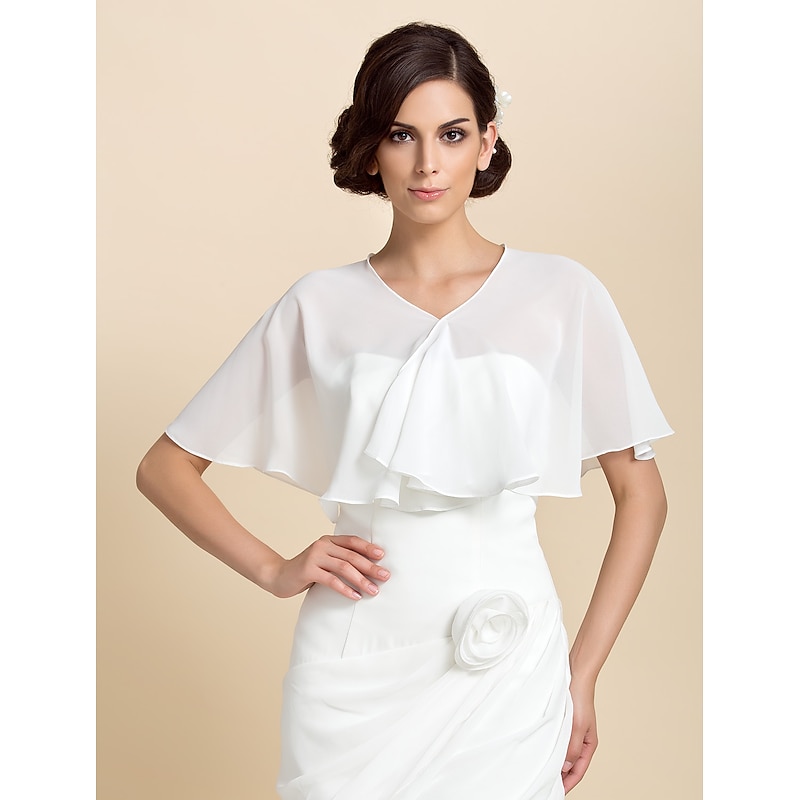 Short Sleeve Capelets Chiffon Party Evening Wedding  Wraps With Draping / Solid