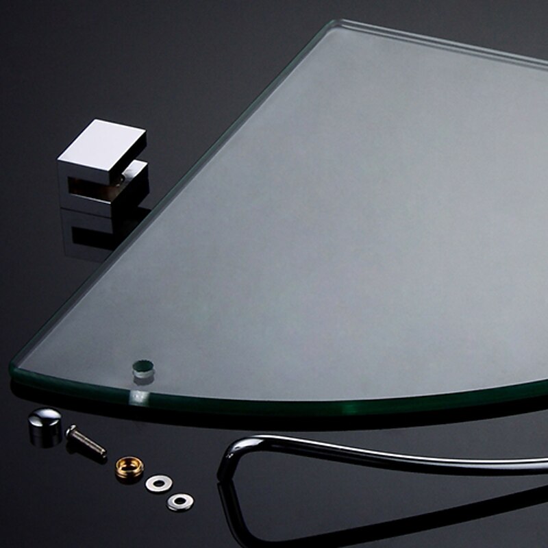 Aluminum Glass Shelf Bathroom Bath Corner Caddy Basket Storage Hanging Organizer with Extra Thick TEMPERED Glass Contemporary Style Wall Mount3