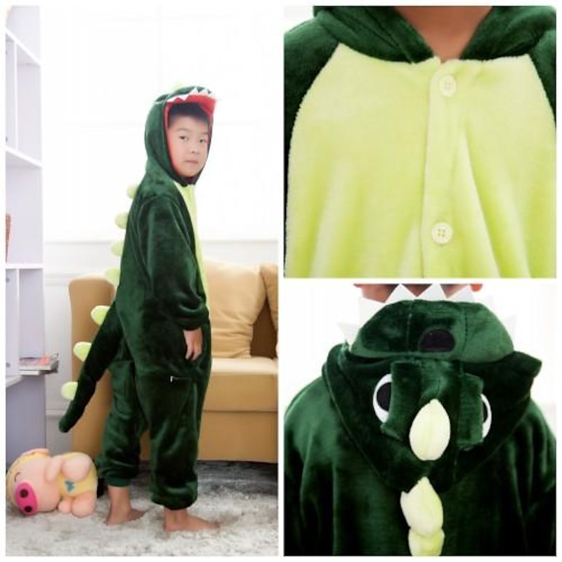 Kid's Kigurumi Pajamas Dinosaur Animal Patchwork Onesie Pajamas Flannel Toison Cosplay For Boys and Girls Animal Sleepwear Cartoon Festival Holiday Costumes Leotard World Book Day Costumes4