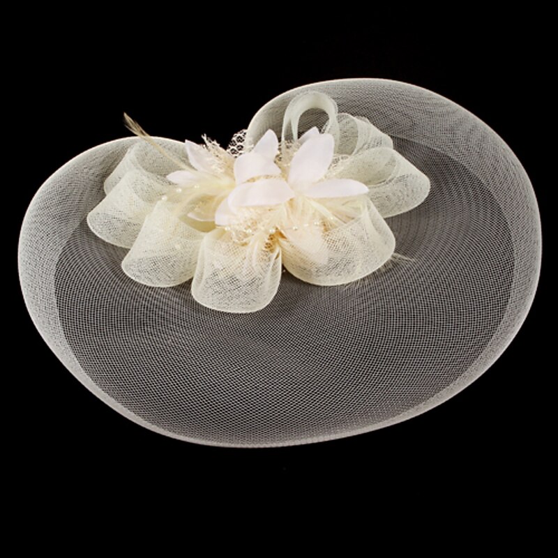 White Wedding Fascinator Tulle Beaded Organza Fascinators Hats Headwear Clip Vintage Elegant with  Feathers Fur Flower 1 Piece Kentucky Horse Race Tea Party Ladies Day Headpiece4