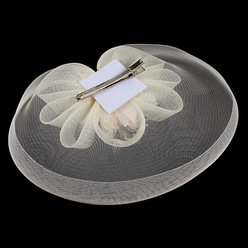 White Wedding Fascinator Tulle Beaded Organza Fascinators Hats Headwear Clip Vintage Elegant with  Feathers Fur Flower 1 Piece Kentucky Horse Race Tea Party Ladies Day Headpiece3