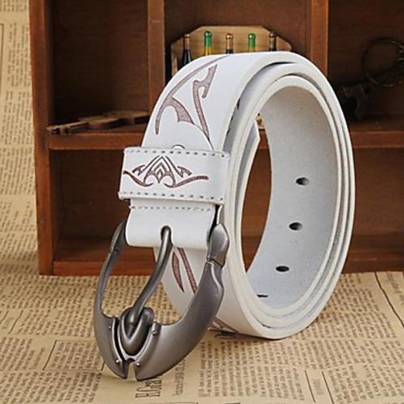 Men's Belt Faux Leather Belt Frame Buckle Black Brown Faux Leather Leather Active Fashion Work Tribal2