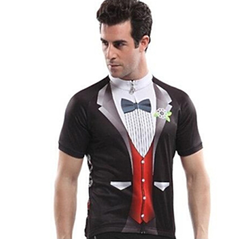 Men's Cycling Jersey Patterned Suit T-Shirt Funny Short Sleeve Bike Jersey Top with 3 Rear Pockets Mountain Bike MTB Road Bike Cycling Quick Dry Front Zipper Back Pocket Moisture Wicking Sports Black2