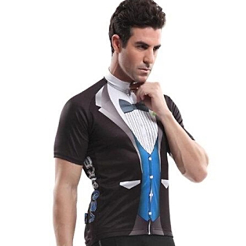 Men's Cycling Jersey Patterned Suit T-Shirt Funny Short Sleeve Bike Jersey Top with 3 Rear Pockets Mountain Bike MTB Road Bike Cycling Quick Dry Front Zipper Back Pocket Moisture Wicking Sports Black3
