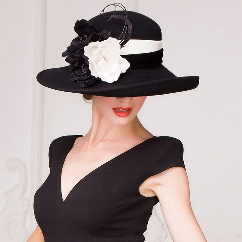 Wool Hats with Flower 1PC Casual Kentucky Horse Race Headpiece Melbourne Cup Hats Headpiece dress to impress Race Day Dress2