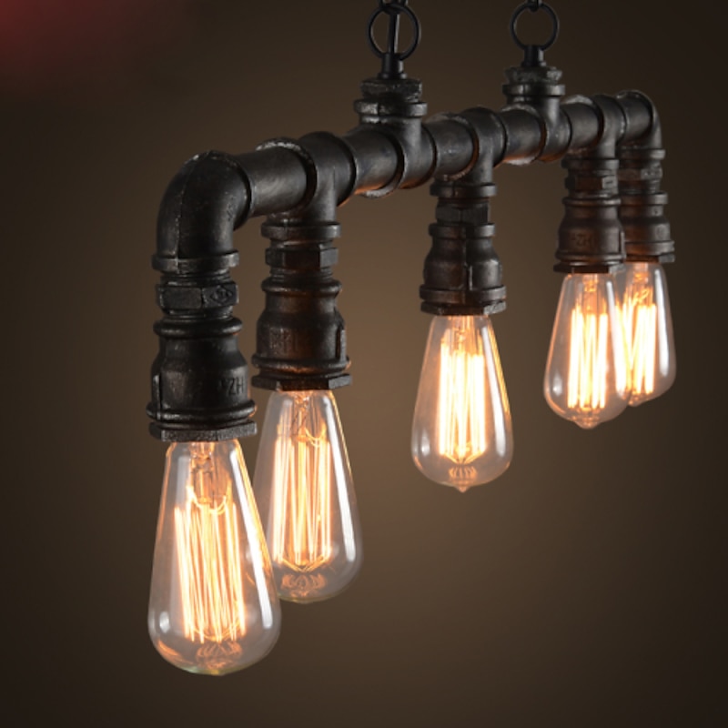 5-Light 90cm Industrial Pendant Light Vintage Wrought Iron Pipe in Black Finish Steampunk Chandelier Bar Bistro Restaurant Lighting3