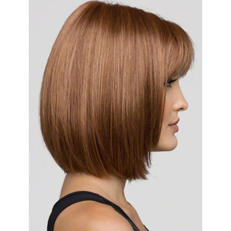 Human Hair Blend Wig Short Straight Bob Short Hairstyles 2020 Straight With Bangs Capless Women's Black Blonde Brown With Blonde 12 inch3