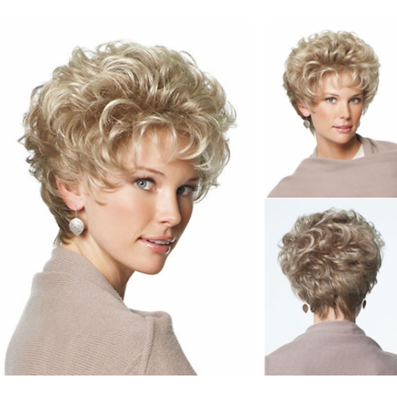 Blonde Wigs for Women Synthetic Wig Curly Curly Asymmetrical Wig Short Blonde Synthetic Hair Ombre Hair Blonde2