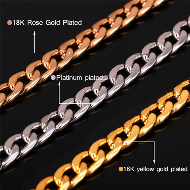 Chain Bracelet Chain Necklace For Men's Women's Party Gift Daily Rose Gold Platinum Plated Gold Plated Cuban Gold Silver Rose Gold dress to impress3