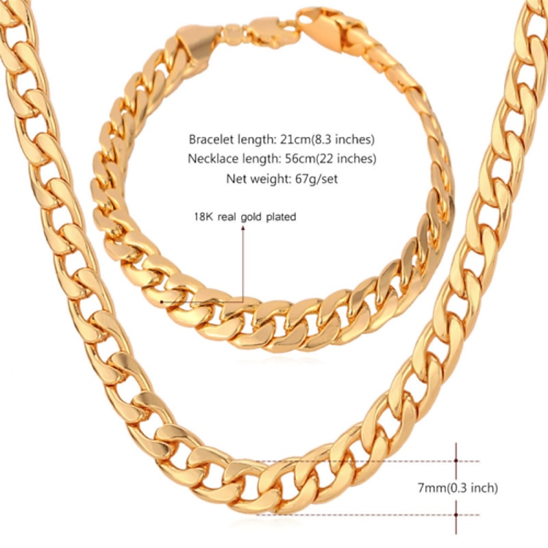 Chain Bracelet Chain Necklace For Men's Women's Party Gift Daily Rose Gold Platinum Plated Gold Plated Cuban Gold Silver Rose Gold dress to impress2
