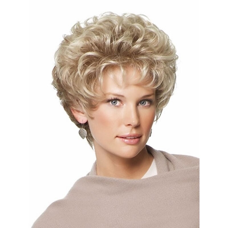 Blonde Wigs for Women Synthetic Wig Curly Curly Asymmetrical Wig Short Blonde Synthetic Hair Ombre Hair Blonde3