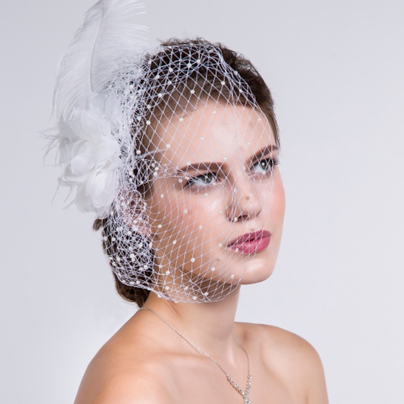 Fascinators Kentucky Derby Hat Feather / Fabric / Net Headwear / Birdcage Veils with Floral 1PC Wedding / Casual Headpiece2