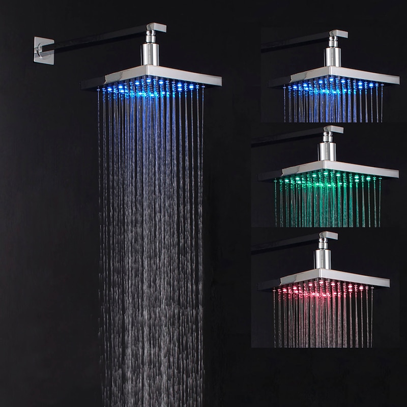 Contemporary Rain Shower,Wall Mounted Chrome Finish LED Color Changes with Water Temperature Rainfall Shower Top Spray