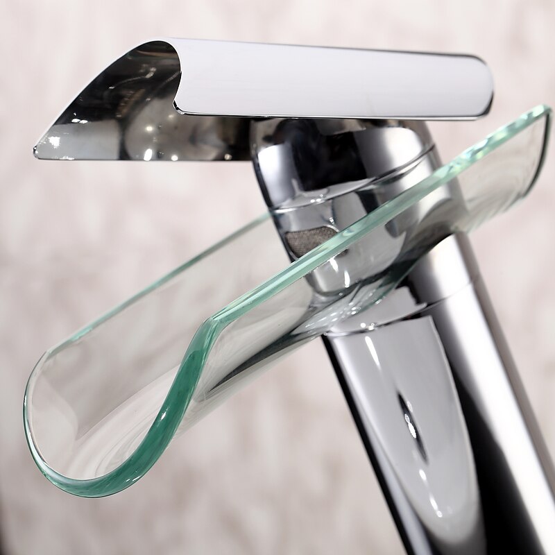 Bathroom Sink Faucet - Waterfall Chrome Centerset One Hole / Single Handle One HoleBath Taps / Brass4